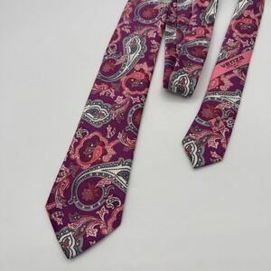 Venza Made in Italy Silk Paisley Pattern Men Tie Purple Pink Gray Formal